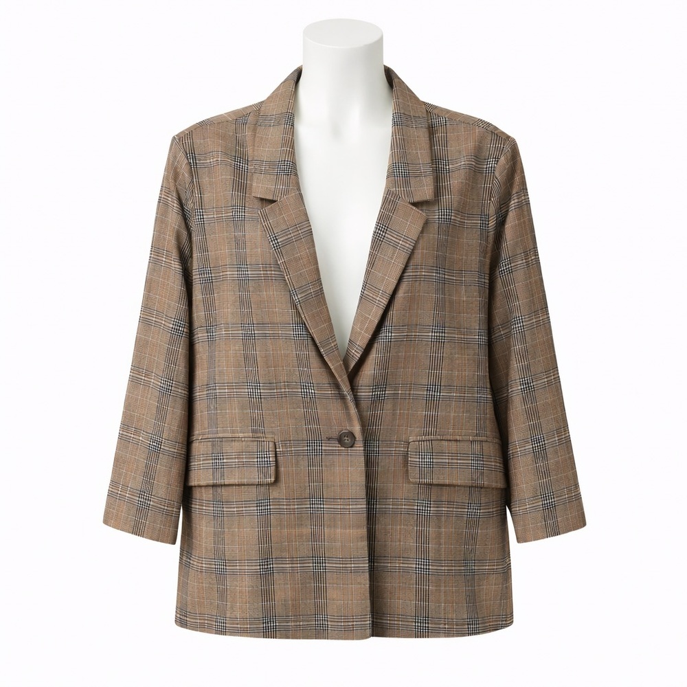 Size 3X Blazer Women’s Plaid Brown Career Jacket Lightweight‎ Stretch